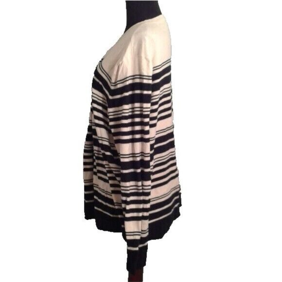 Merona Size 4 4X Womens Cardigan Sweater Striped Black White Cotton Blend - Picture 3 of 8